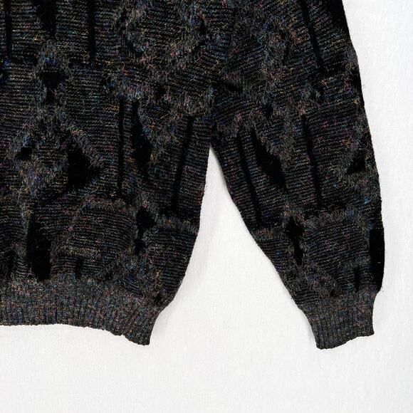 COLLEZIONE PERTE COLORE Vintage Sweater Mens Gray Black Multi Crew neck 80s - Picture 6 of 10